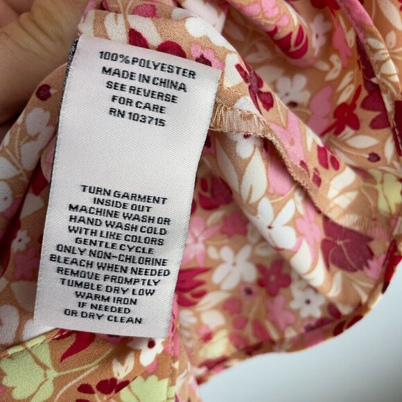 NANETTE LEPORE Boho Pink Burgundy Office Floral Edwardian Puff Button down Top L - Picture 11 of 12